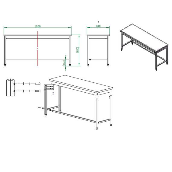 Vaiotec Arbeitstisch / unterfahrbar, 1800 x 600 mm 3 Vaiotec Arbeitstisch / unterfahrbar, 1800 x 600 mm