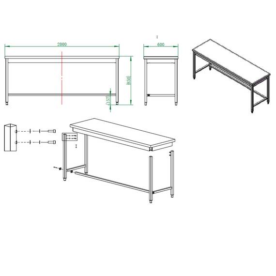 Vaiotec Arbeitstisch / unterfahrbar, 2000 x 600 mm 3 Vaiotec Arbeitstisch / unterfahrbar, 2000 x 600 mm