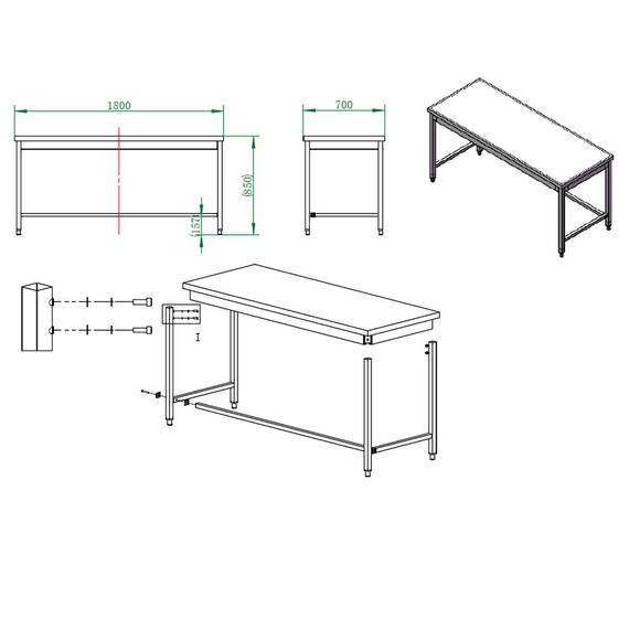 Vaiotec Arbeitstisch / unterfahrbar, 1800 x 700 mm 3 Vaiotec Arbeitstisch / unterfahrbar, 1800 x 700 mm