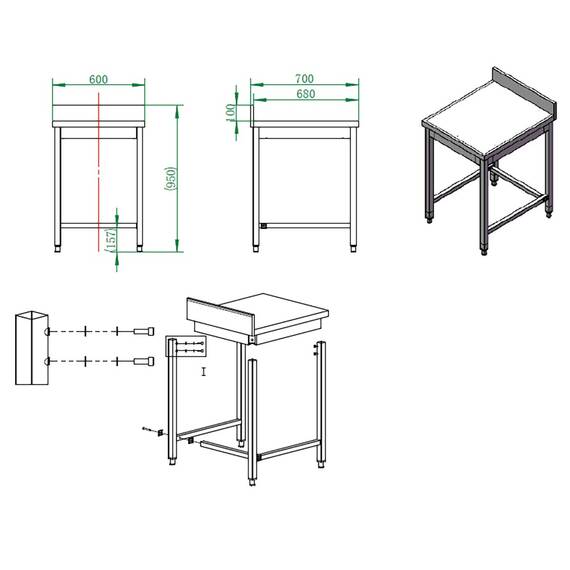 Vaiotec Arbeitstisch / unterfahrbar mit Aufkantung, 600 x 700 mm 3 Vaiotec Arbeitstisch / unterfahrbar mit Aufkantung, 600 x 700 mm