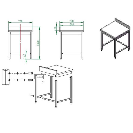 Vaiotec Arbeitstisch / unterfahrbar mit Aufkantung, 700 x 700 mm 3 Vaiotec Arbeitstisch / unterfahrbar mit Aufkantung, 700 x 700 mm
