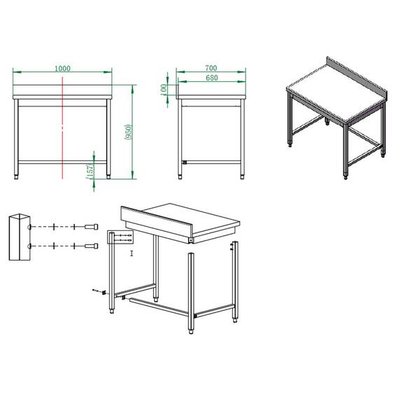 Vaiotec Arbeitstisch / unterfahrbar mit Aufkantung, 1000 x 700 mm 3 Vaiotec Arbeitstisch / unterfahrbar mit Aufkantung, 1000 x 700 mm