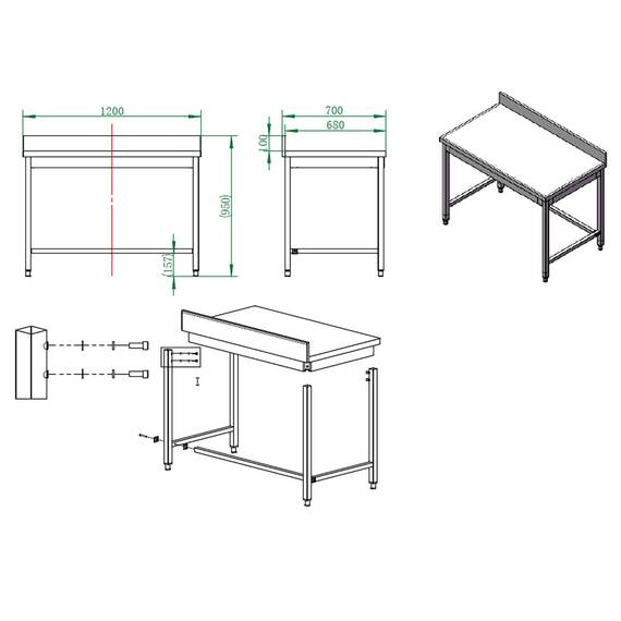 Vaiotec Arbeitstisch / unterfahrbar mit Aufkantung, 1200 x 700 mm 3 Vaiotec Arbeitstisch / unterfahrbar mit Aufkantung, 1200 x 700 mm