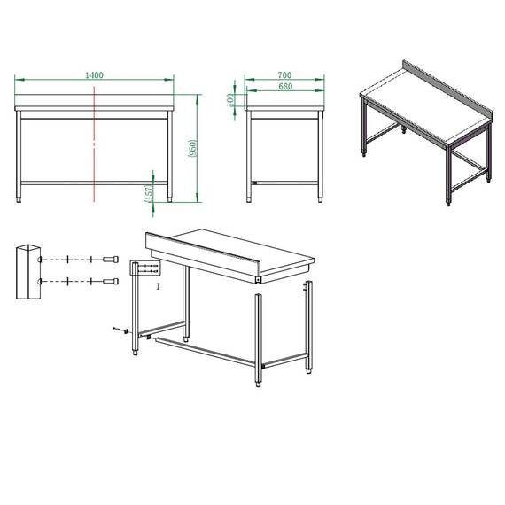 Vaiotec Arbeitstisch / unterfahrbar mit Aufkantung, 1400 x 700 mm 3 Vaiotec Arbeitstisch / unterfahrbar mit Aufkantung, 1400 x 700 mm