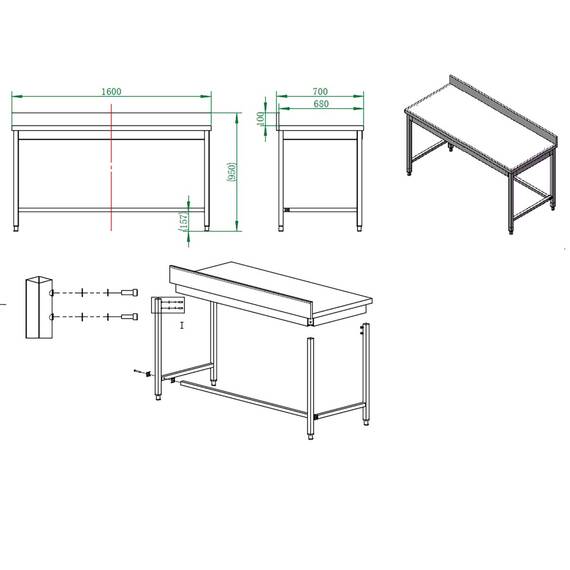 Vaiotec Arbeitstisch / unterfahrbar mit Aufkantung, 1600 x 700 mm 3 Vaiotec Arbeitstisch / unterfahrbar mit Aufkantung, 1600 x 700 mm