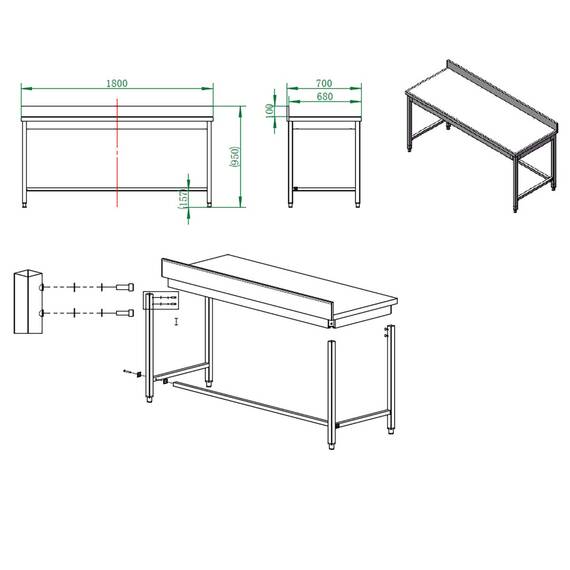 Vaiotec Arbeitstisch / unterfahrbar mit Aufkantung, 1800 x 700 mm 3 Vaiotec Arbeitstisch / unterfahrbar mit Aufkantung, 1800 x 700 mm