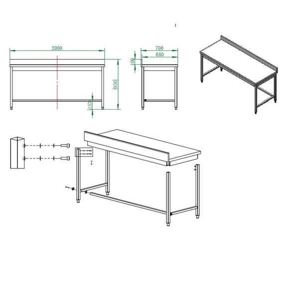 Vaiotec Arbeitstisch / unterfahrbar mit Aufkantung, 2000 x 700 mm 3 Vaiotec Arbeitstisch / unterfahrbar mit Aufkantung, 2000 x 700 mm