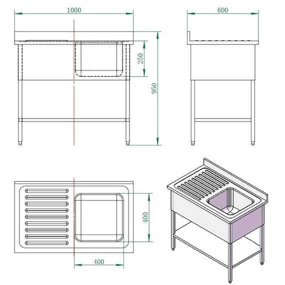 Vaiotec Spültisch / 1 Becken rechts mit Abtropffläche, 1000 x 600 mm 3 Vaiotec Spültisch / 1 Becken rechts mit Abtropffläche, 1000 x 600 mm
