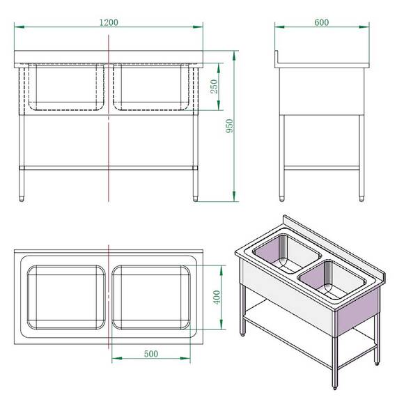 Vaiotec Spültisch / 2 Becken, 1200 x 600 mm 1 Vaiotec Spültisch / 2 Becken, 1200 x 600 mm