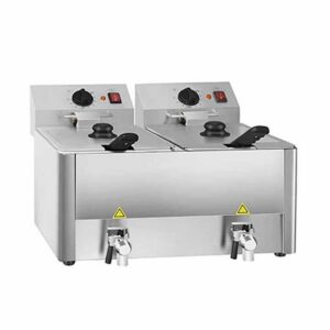 Vaiotec Elektro Fritteuse 2 Becken mit Ablasshahn 8 + 8 Liter, 600 x 570 mm