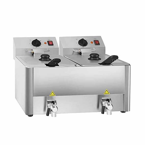 Vaiotec Elektro Fritteuse 2 Becken mit Ablasshahn 8 + 8 Liter, 600 x 570 mm Vaiotec Elektro Fritteuse 2 Becken mit Ablasshahn 8 + 8 Liter, 600 x 570 mm