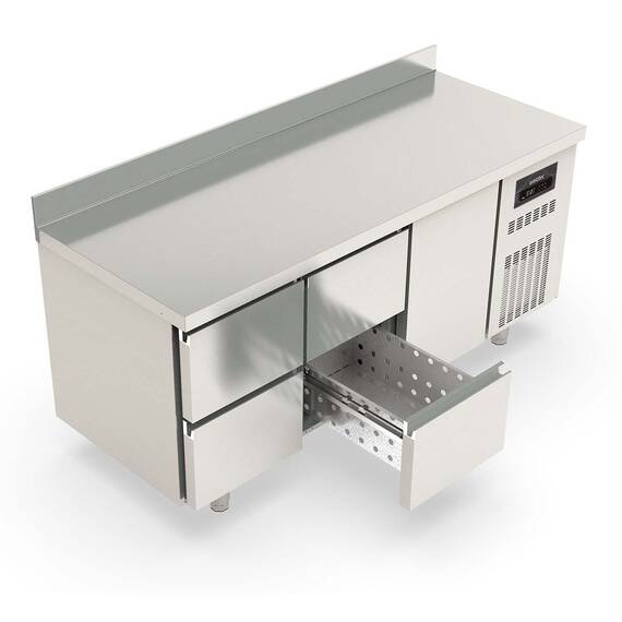 Vaiotec Topline Kühltisch / 3-fach GN1/1 mit 4 Schubladen / 1 Tür & Aufkantung, 1795 x 700 mm 1 Vaiotec Topline Kühltisch / 3-fach GN1/1 mit 4 Schubladen / 1 Tür & Aufkantung, 1795 x 700 mm