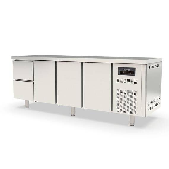 Vaiotec Topline Kühltisch / 4-fach GN1/1 mit 2 Schubladen / 3 Türen, 2245 x 700 mm Vaiotec Topline Kühltisch / 4-fach GN1/1 mit 2 Schubladen / 3 Türen, 2245 x 700 mm