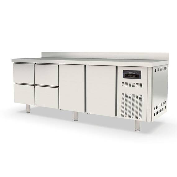 Vaiotec Topline Kühltisch / 4-fach GN1/1 mit 4 Schubladen / 2 Türen & Aufkantung, 2245 x 700 mm Vaiotec Topline Kühltisch / 4-fach GN1/1 mit 4 Schubladen / 2 Türen & Aufkantung, 2245 x 700 mm