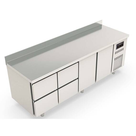 Vaiotec Topline Kühltisch / 4-fach GN1/1 mit 4 Schubladen / 2 Türen & Aufkantung, 2245 x 700 mm 1 Vaiotec Topline Kühltisch / 4-fach GN1/1 mit 4 Schubladen / 2 Türen & Aufkantung, 2245 x 700 mm
