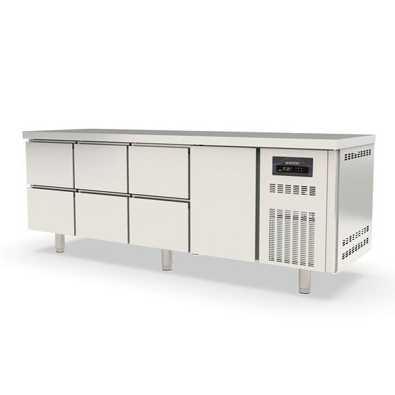 Vaiotec Topline Kühltisch / 4-fach GN1/1 mit 6 Schubladen / 1 Tür, 2245 x 700 mm Vaiotec Topline Kühltisch / 4-fach GN1/1 mit 6 Schubladen / 1 Tür, 2245 x 700 mm