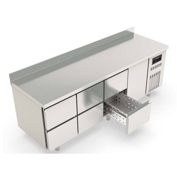 Vaiotec Topline Kühltisch / 4-fach GN1/1 mit 6 Schubladen / 1 Tür & Aufkantung, 2245 x 700 mm 1 Vaiotec Topline Kühltisch / 4-fach GN1/1 mit 6 Schubladen / 1 Tür & Aufkantung, 2245 x 700 mm