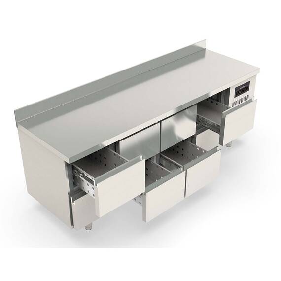 Vaiotec Topline Kühltisch / 4-fach GN1/1 mit 8 Schubladen & Aufkantung, 2245 x 700 mm 1 Vaiotec Topline Kühltisch / 4-fach GN1/1 mit 8 Schubladen & Aufkantung, 2245 x 700 mm