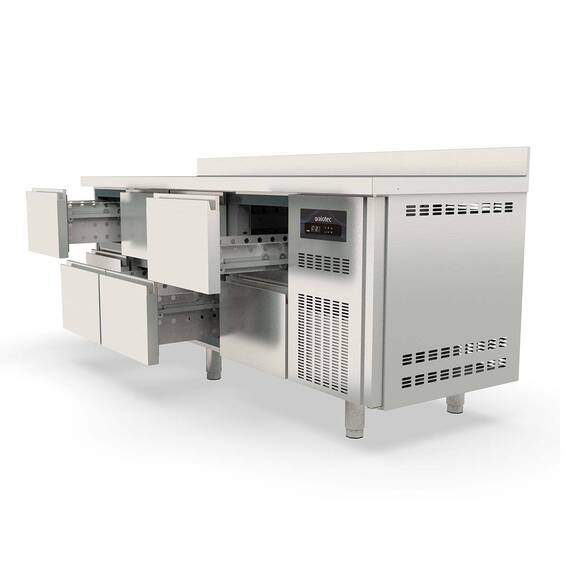 Vaiotec Topline Kühltisch / 4-fach GN1/1 mit 8 Schubladen & Aufkantung, 2245 x 700 mm 2 Vaiotec Topline Kühltisch / 4-fach GN1/1 mit 8 Schubladen & Aufkantung, 2245 x 700 mm