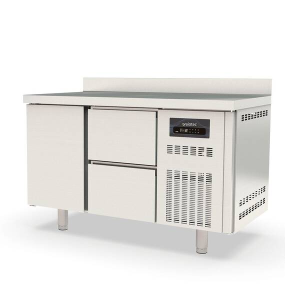 Vaiotec Topline Tiefkühltisch / 2-fach GN1/1 mit 2 Schubladen / 1 Tür & Aufkantung, 1345 x 700 mm Vaiotec Topline Tiefkühltisch / 2-fach GN1/1 mit 2 Schubladen / 1 Tür & Aufkantung, 1345 x 700 mm