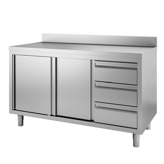 Vaiotec Topline Arbeitsschrank / 1 Flügeltür, 3 Schubladen rechts & Aufkantung, 1200 x 600 mm Vaiotec Topline Arbeitsschrank / 1 Flügeltür, 3 Schubladen rechts & Aufkantung, 1200 x 600 mm