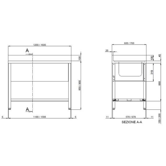 Vaiotec Topline Spültisch / 2 Becken, 1200 x 700 mm 1 Vaiotec Topline Spültisch / 2 Becken, 1200 x 700 mm