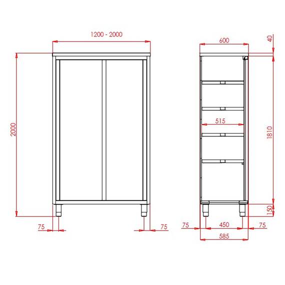 Vaiotec Topline Hochschrank / 2 Schiebetüren, 1500 x 600 mm 1 Vaiotec Topline Hochschrank / 2 Schiebetüren, 1500 x 600 mm