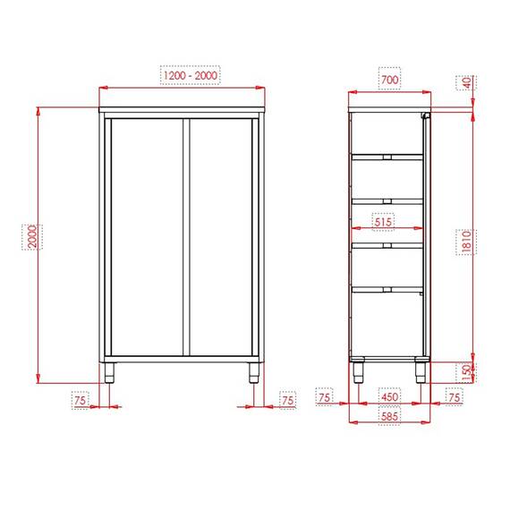 Vaiotec Topline Hochschrank / 2 Schiebetüren, 1200 x 700 mm 1 Vaiotec Topline Hochschrank / 2 Schiebetüren, 1200 x 700 mm