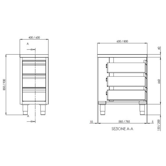 Vaiotec Topline Schubladenschrank / 3 Schubladen, 400 x 700 mm 1 Vaiotec Topline Schubladenschrank / 3 Schubladen, 400 x 700 mm