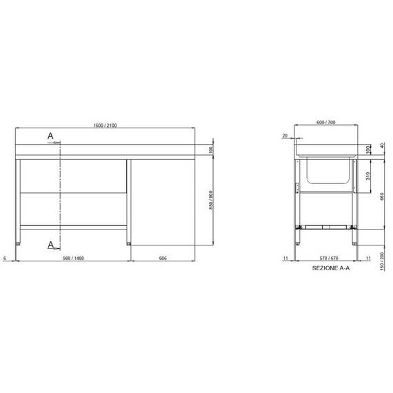 Vaiotec Topline Spülcenter / 2 Becken links, 1800 x 700 mm 2 Vaiotec Topline Spülcenter / 2 Becken links, 1800 x 700 mm
