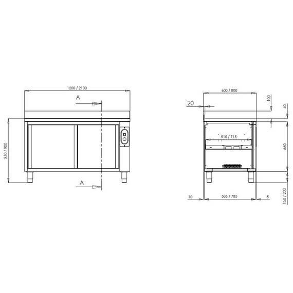 Vaiotec Topline Wärmeschrank / 2 Schiebetüren & Aufkantung, 1800 x 600 mm 1 Vaiotec Topline Wärmeschrank / 2 Schiebetüren & Aufkantung, 1800 x 600 mm