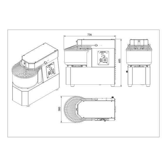 Vaiotec Teigknetmaschine fester Kessel - 20 Liter / 230 Volt / 2 Geschwindigkeiten, 380 x 736 mm 3 Vaiotec Teigknetmaschine fester Kessel - 20 Liter / 230 Volt / 2 Geschwindigkeiten, 380 x 736 mm