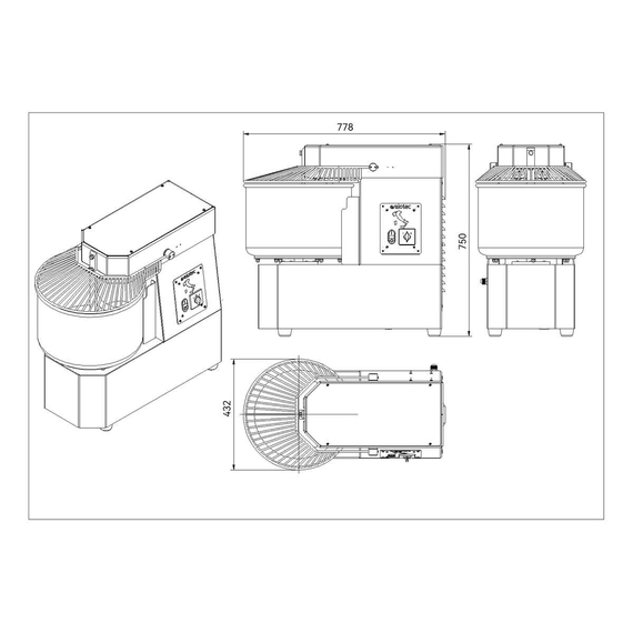 Vaiotec Teigknetmaschine fester Kessel - 30 Liter / 400 Volt / 2 Geschwindigkeiten, 380 x 736 mm 3 Vaiotec Teigknetmaschine fester Kessel - 30 Liter / 400 Volt / 2 Geschwindigkeiten, 380 x 736 mm