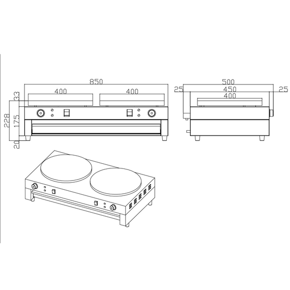 Vaiotec Elektro Crêpes Gerät 2 Platten, 850 x 500 mm 3 Vaiotec Elektro Crêpes Gerät 2 Platten, 850 x 500 mm