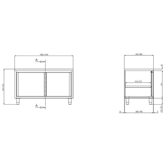 Vaiotec Topline Arbeitsschrank / Schiebetüren zur Durchreiche, 1200 x 700 mm 1 Vaiotec Topline Arbeitsschrank / Schiebetüren zur Durchreiche, 1200 x 700 mm