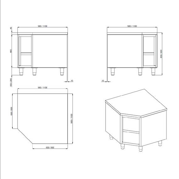 Vaiotec Topline Eckarbeitsschrank / offen, 900 x 900 mm 1 Vaiotec Topline Eckarbeitsschrank / offen, 900 x 900 mm