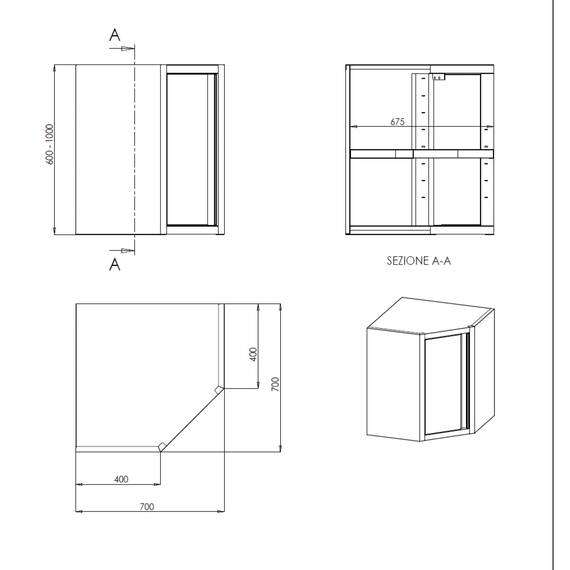 Vaiotec Topline Eckwandhängeschrank / Flügeltür, 700 x 700 mm 1 Vaiotec Topline Eckwandhängeschrank / Flügeltür, 700 x 700 mm