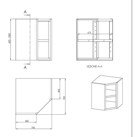Vaiotec Topline Eckwandhängeschrank / offen, 700 x 700 mm 1 Vaiotec Topline Eckwandhängeschrank / offen, 700 x 700 mm