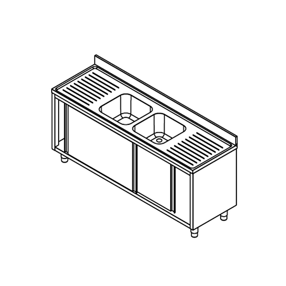 Vaiotec Topline Spülschrank / 2 Becken und 2 Abtropfflächen, 2400 x 700 mm 1 Vaiotec Topline Spülschrank / 2 Becken und 2 Abtropfflächen, 2400 x 700 mm