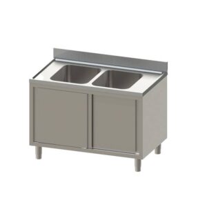 Vaiotec Topline Spülschrank / 2 Becken mit Schiebetüren, 1400 x 700 mm