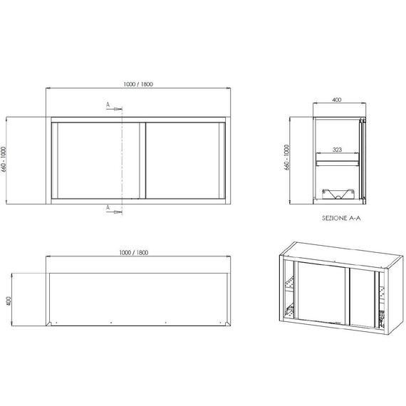 Vaiotec Topline Wandhängeschrank / Schiebetüren und Abtropffläche, 1800 x 400 mm 2 Vaiotec Topline Wandhängeschrank / Schiebetüren und Abtropffläche, 1800 x 400 mm