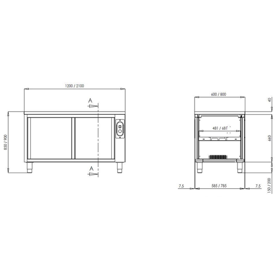 Vaiotec Topline Wärmeschrank / Schiebetür zur Durchreiche, 1600 x 600 mm 2 Vaiotec Topline Wärmeschrank / Schiebetür zur Durchreiche, 1600 x 600 mm