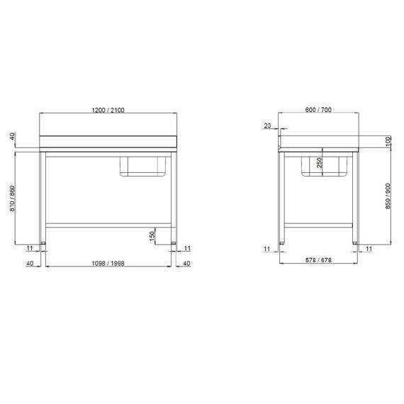 Vaiotec Topline Cheftisch / Becken links mit Aufkantung, 1600 x 700 mm 1 Vaiotec Topline Cheftisch / Becken links mit Aufkantung, 1600 x 700 mm