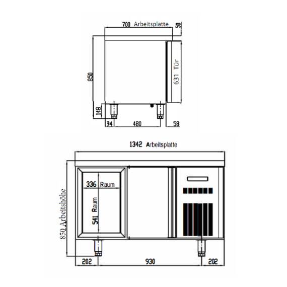 Vaiotec Topline Tiefkühltisch / 2-fach GN1/1 mit 2 Schubladen / 1 Tür, 1345 x 700 mm 3 Vaiotec Topline Tiefkühltisch / 2-fach GN1/1 mit 2 Schubladen / 1 Tür, 1345 x 700 mm
