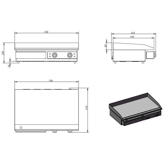 Vaiotec Elektro Grillplatte, Grillfläche glatt, 730 x 510 mm 1 Vaiotec Elektro Grillplatte, Grillfläche glatt, 730 x 510 mm