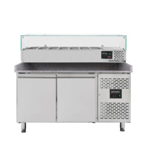 Vaiotec Pizzakühltisch / 2-türig "grau" inkl. Kühlaufsatz GN1/4, 1510 x 800 mm