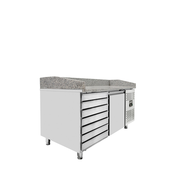 Vaiotec Pizzakühltisch / 1-türig & 7 Schubladen "grau" inkl. Kühlaufsatz GN1/4, 1510 x 800 mm 6 Vaiotec Pizzakühltisch / 1-türig & 7 Schubladen "grau" inkl. Kühlaufsatz GN1/4, 1510 x 800 mm