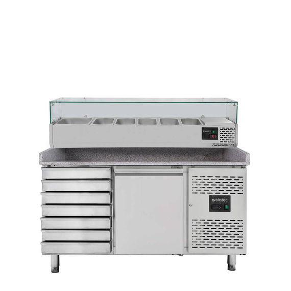 Vaiotec Pizzakühltisch / 1-türig & 7 Schubladen "grau" inkl. Kühlaufsatz GN1/3, 1510 x 800 mm Vaiotec Pizzakühltisch / 1-türig & 7 Schubladen "grau" inkl. Kühlaufsatz GN1/3, 1510 x 800 mm