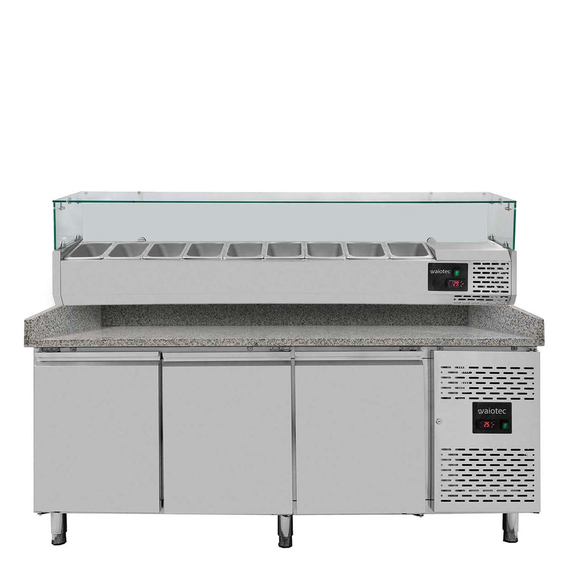 Vaiotec Pizzakühltisch / 3-türig "grau" inkl. Kühlaufsatz GN1/3, 2020 x 800 mm Vaiotec Pizzakühltisch / 3-türig "grau" inkl. Kühlaufsatz GN1/3, 2020 x 800 mm