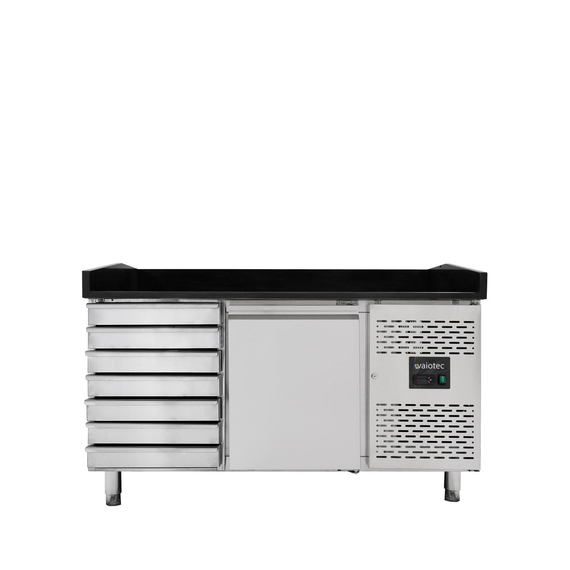 Vaiotec Pizzakühltisch / 1-türig & 7 Schubladen "schwarz" inkl. Kühlaufsatz GN1/3, 1510 x 800 mm 5 Vaiotec Pizzakühltisch / 1-türig & 7 Schubladen "schwarz" inkl. Kühlaufsatz GN1/3, 1510 x 800 mm